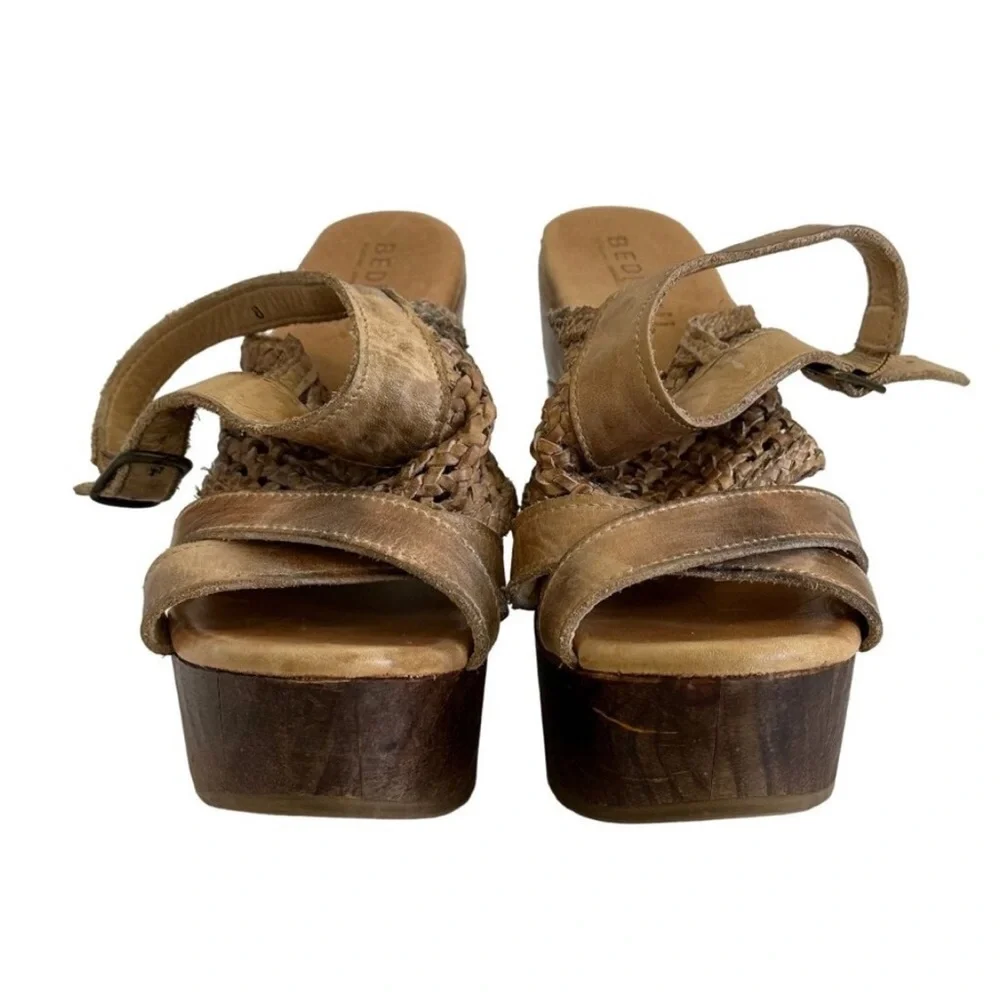 Bed Stu Tan Braided Leather Wedge Sandals - Picture 3 of 10